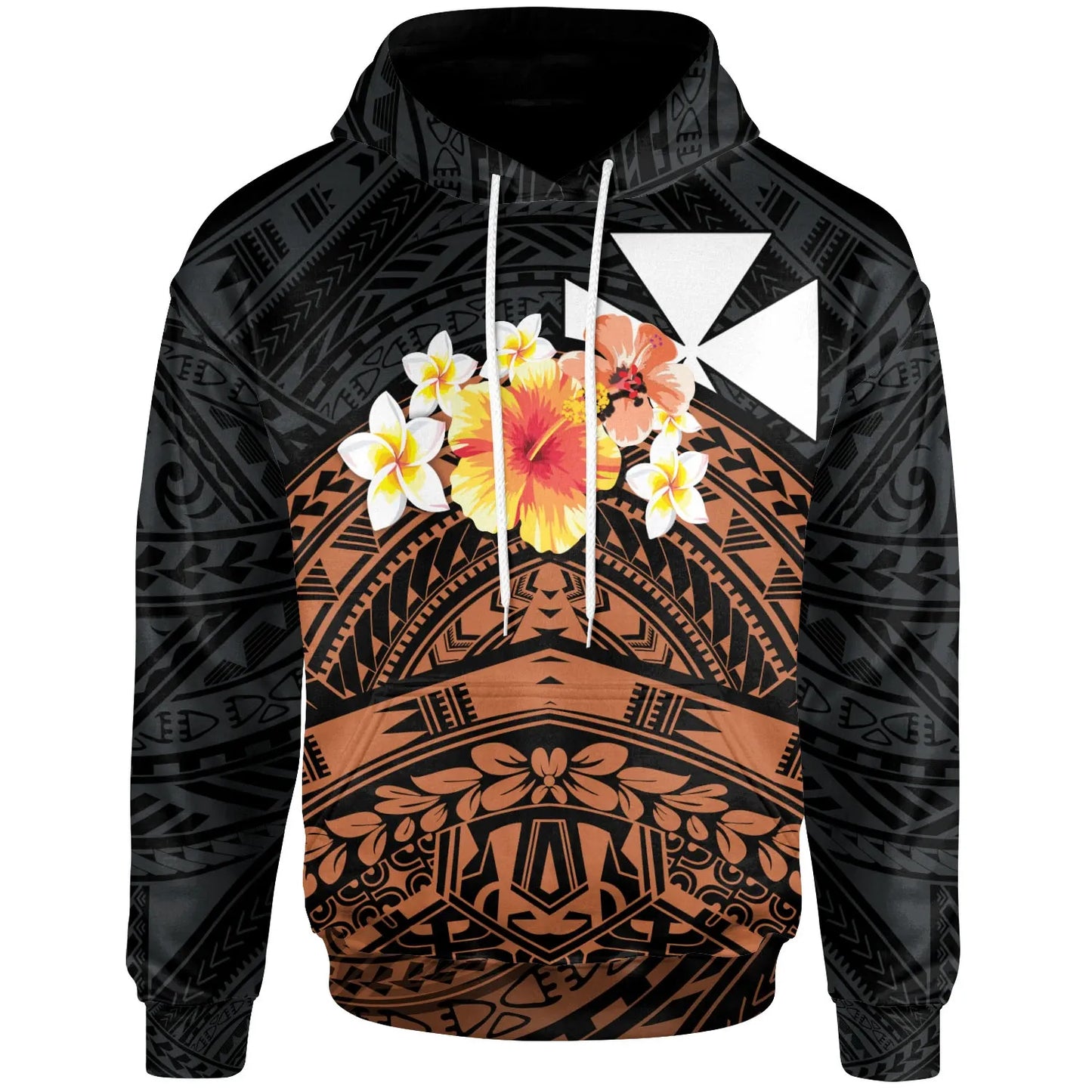 Wallis and Futuna Custom Personalised Hoodie - Tribal Pattern Hibiscus
