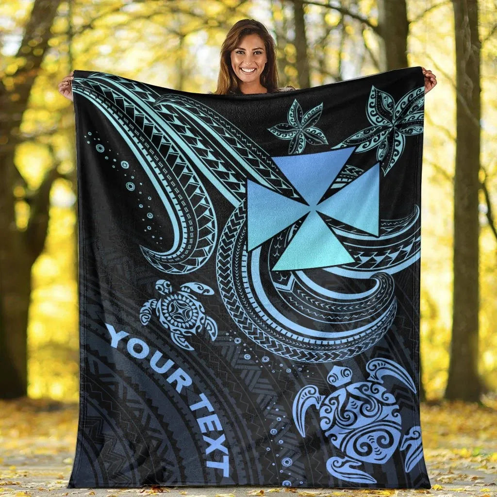 Wallis and Futuna Custom Personalised Premium Blanket- Blue Turtle
