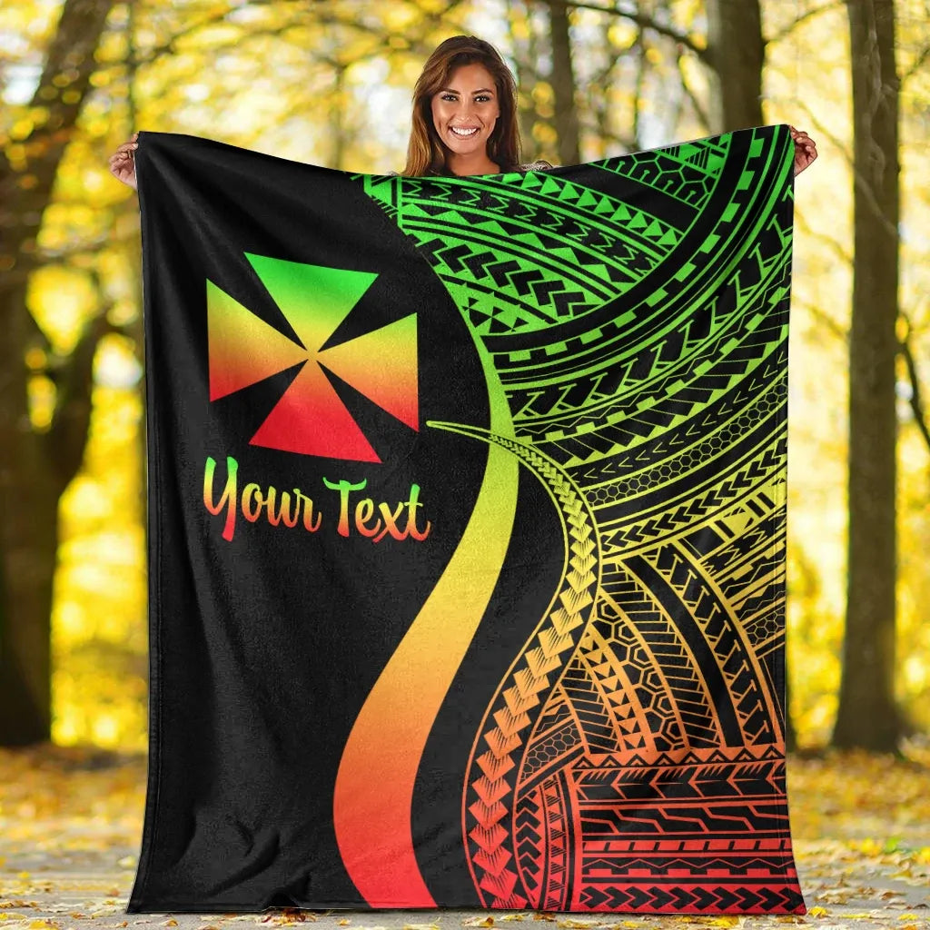 Wallis And Futuna Custom Personalised Premium Blanket - Reggae Polynesian Tentacle Tribal Pattern