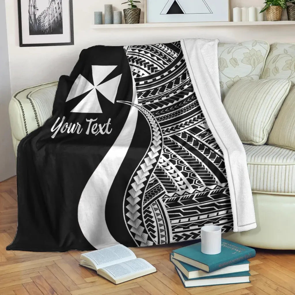 Wallis And Futuna Custom Personalised Premium Blanket - White Polynesian Tentacle Tribal Pattern