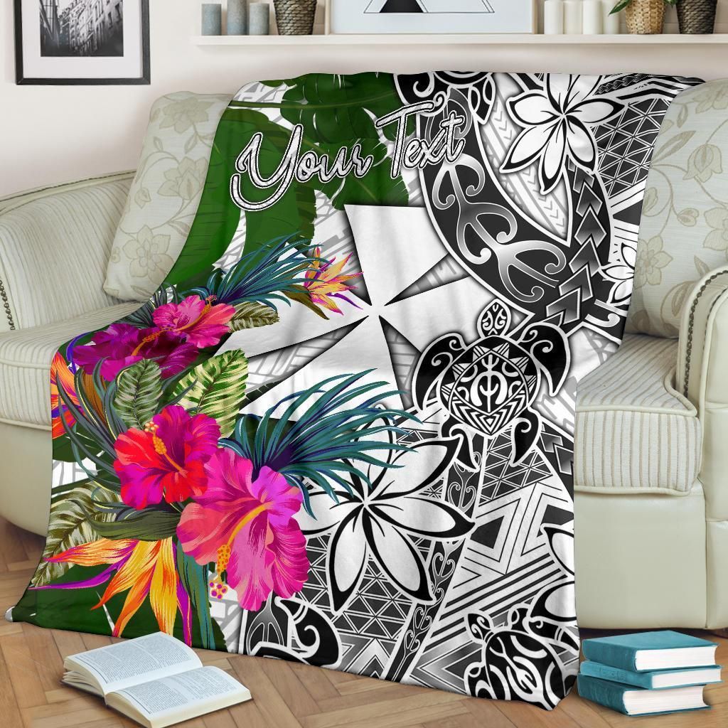 Wallis And Futuna Custom Personalised Premium Blanket White - Turtle Plumeria Banana Leaf