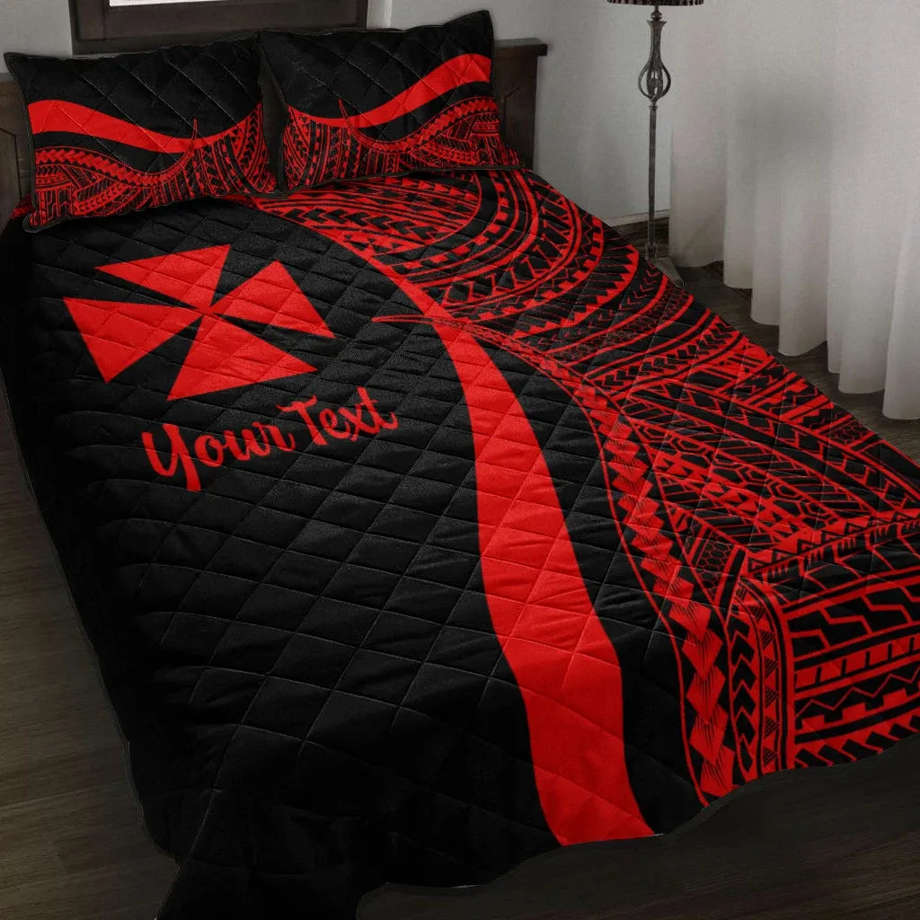 Wallis and Futuna Custom Personalised Quilt Bed Set - Red Polynesian Tentacle Tribal Pattern