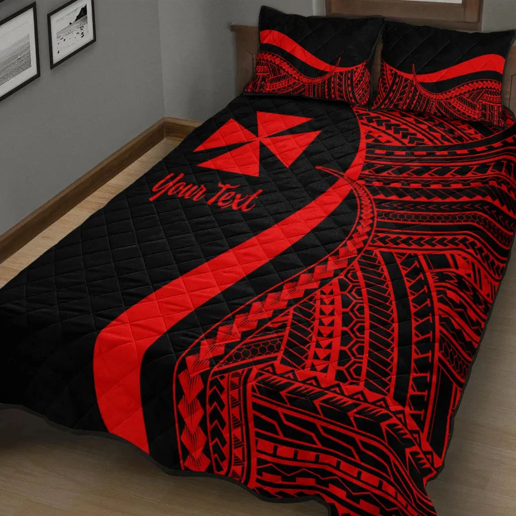 Wallis and Futuna Custom Personalised Quilt Bed Set - Red Polynesian Tentacle Tribal Pattern