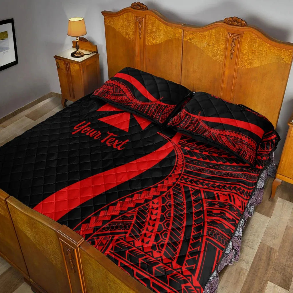 Wallis and Futuna Custom Personalised Quilt Bed Set - Red Polynesian Tentacle Tribal Pattern