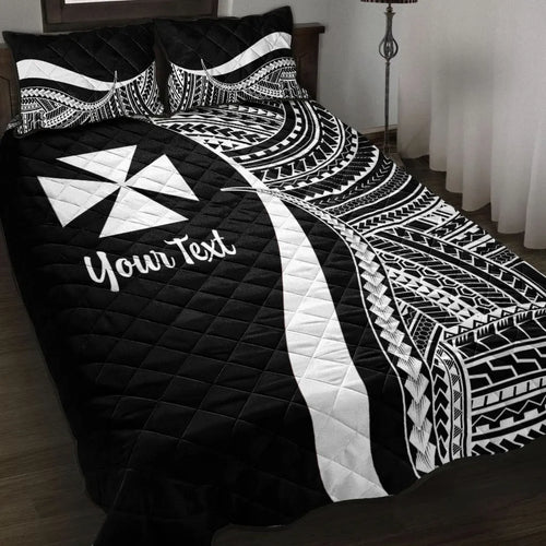 Wallis and Futuna Custom Personalised Quilt Bed Set - White Polynesian Tentacle Tribal Pattern