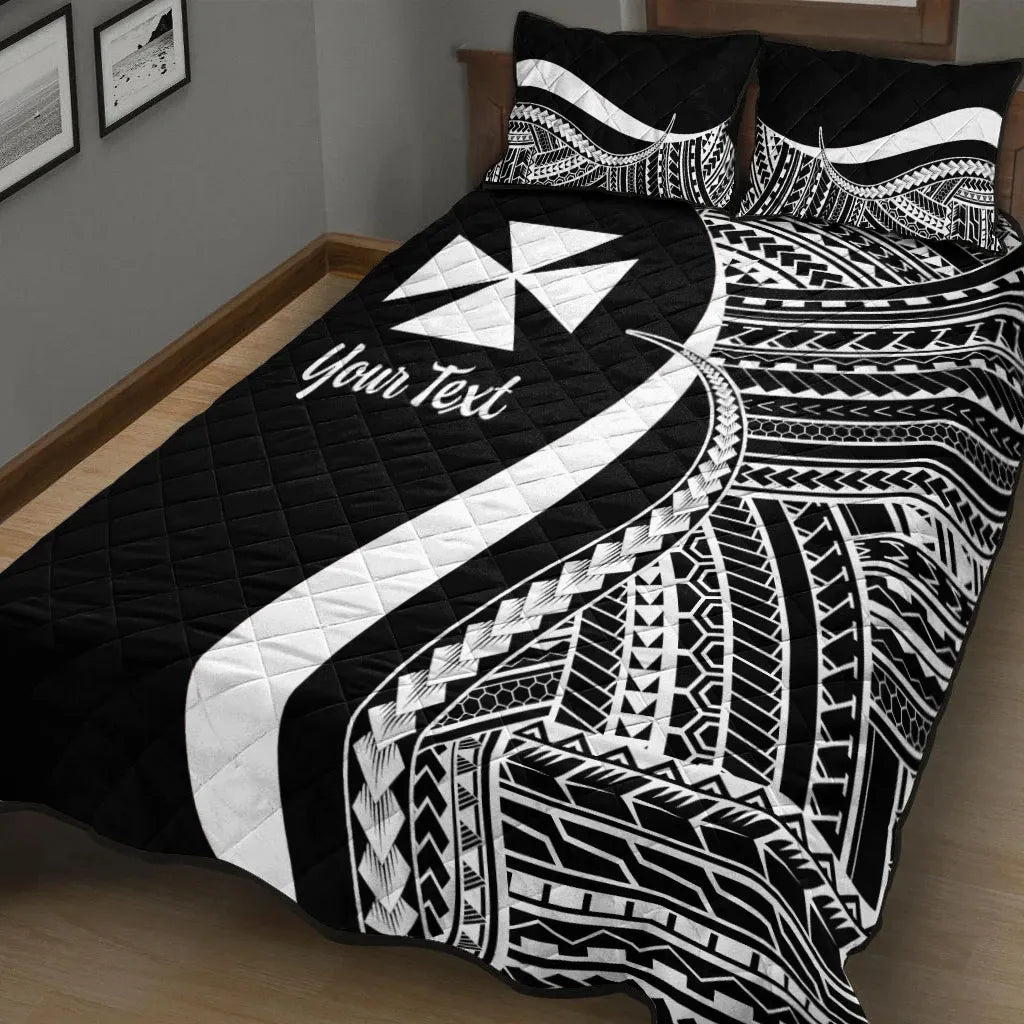 Wallis and Futuna Custom Personalised Quilt Bed Set - White Polynesian Tentacle Tribal Pattern