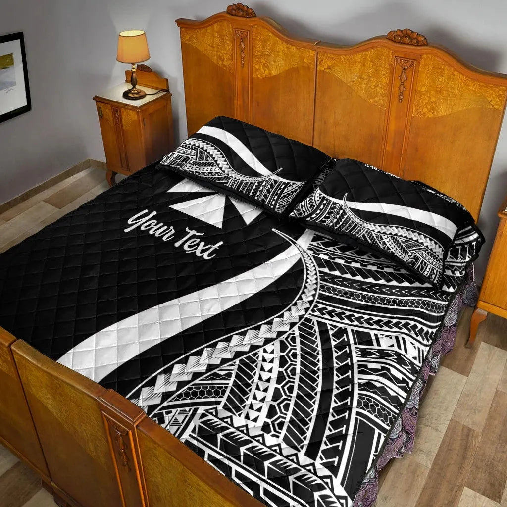 Wallis and Futuna Custom Personalised Quilt Bed Set - White Polynesian Tentacle Tribal Pattern