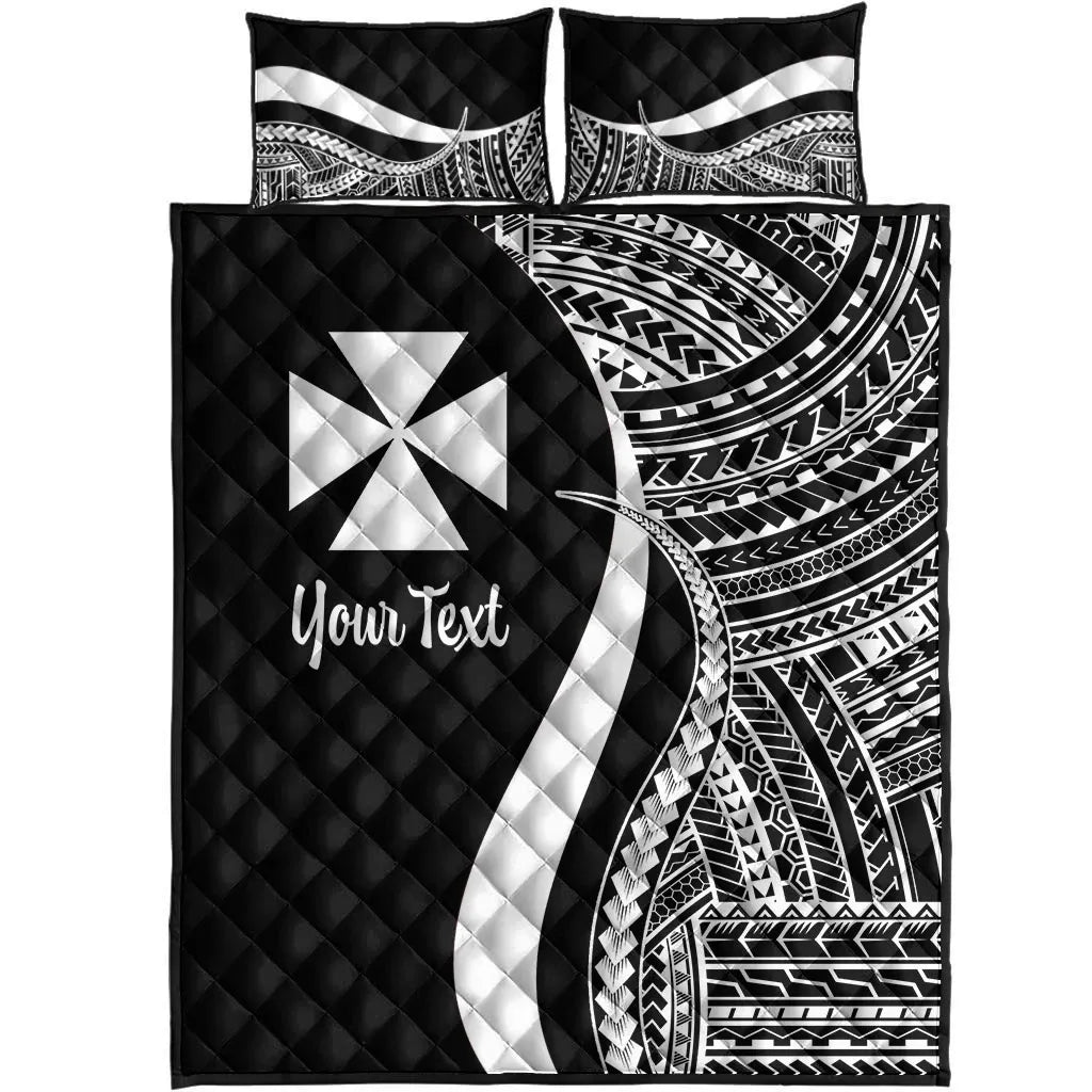 Wallis and Futuna Custom Personalised Quilt Bed Set - White Polynesian Tentacle Tribal Pattern