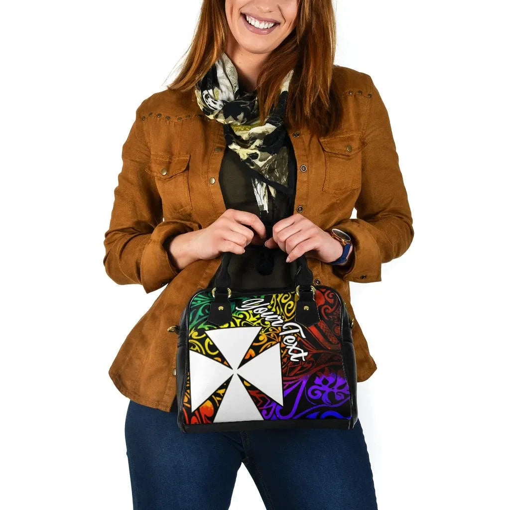 Wallis And Futuna Custom Personalised Shoulder Handbag - Rainbow Polynesian Pattern