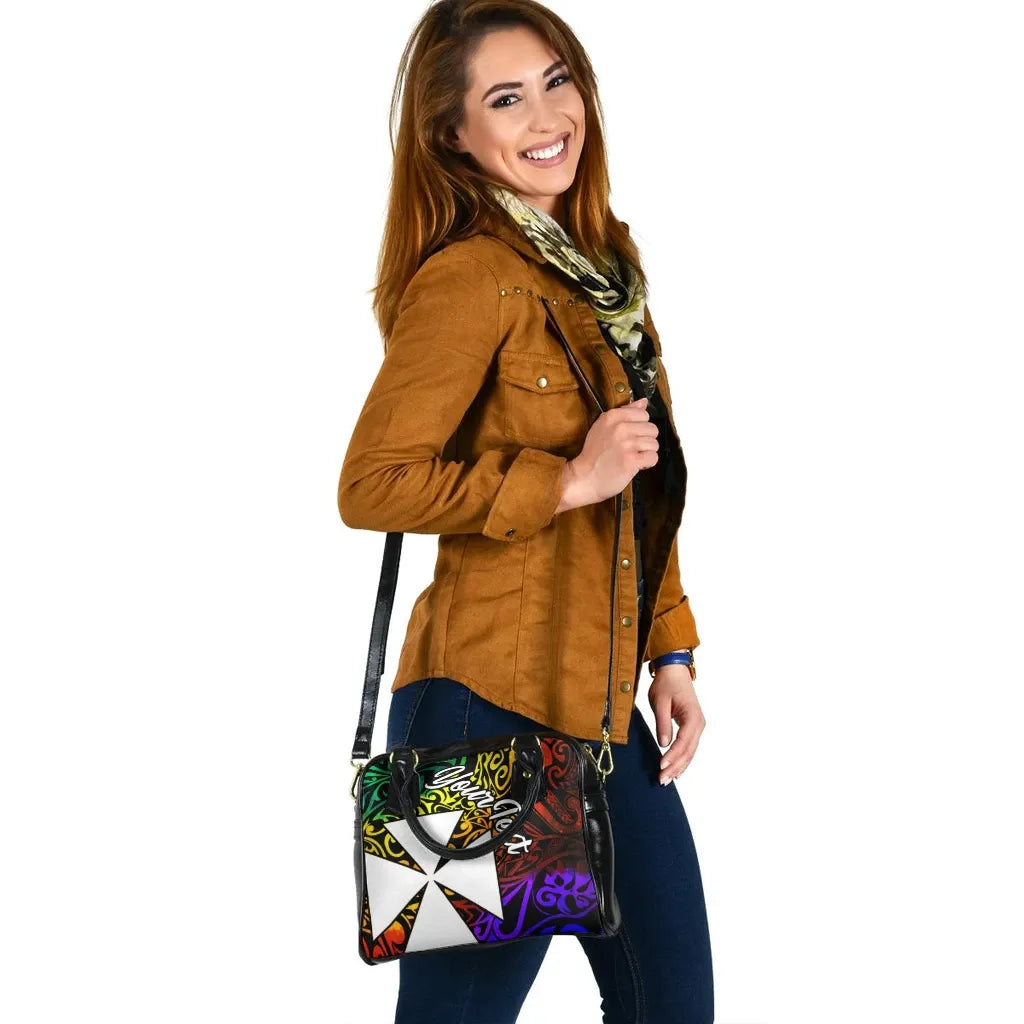 Wallis And Futuna Custom Personalised Shoulder Handbag - Rainbow Polynesian Pattern