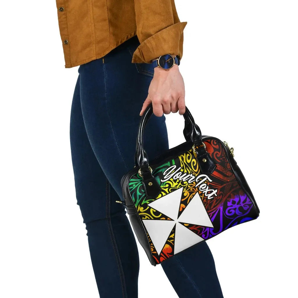 Wallis And Futuna Custom Personalised Shoulder Handbag - Rainbow Polynesian Pattern