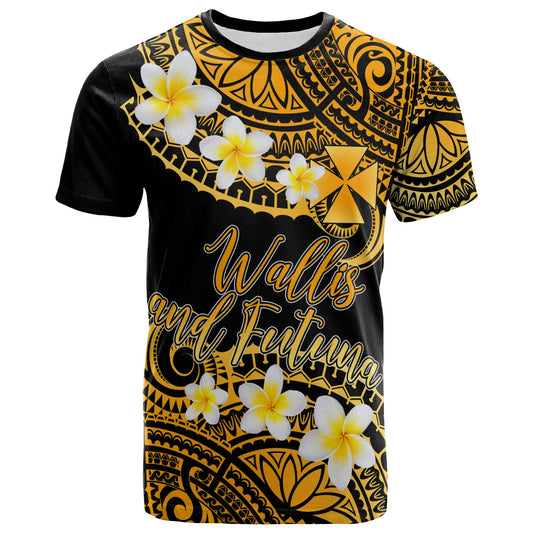 Wallis and Futuna Custom Personalised T-Shirt - Plumeria Polynesian Vibe Gold