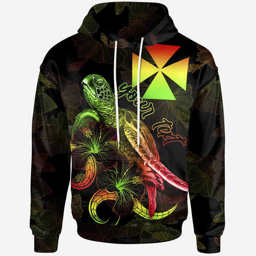 Wallis and Futuna Custom Personalized Polynesian Hoodie - Turtle With Blooming Hibiscus Reggae