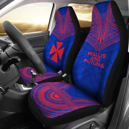 Wallis And Futuna Car Seat Cover - Wallis And Futuna Coat Of Arms Polynesian Chief Tattoo Blue Version