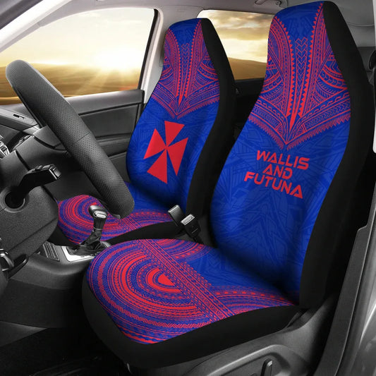 Wallis And Futuna Car Seat Cover - Wallis And Futuna Coat Of Arms Polynesian Chief Tattoo Blue Version