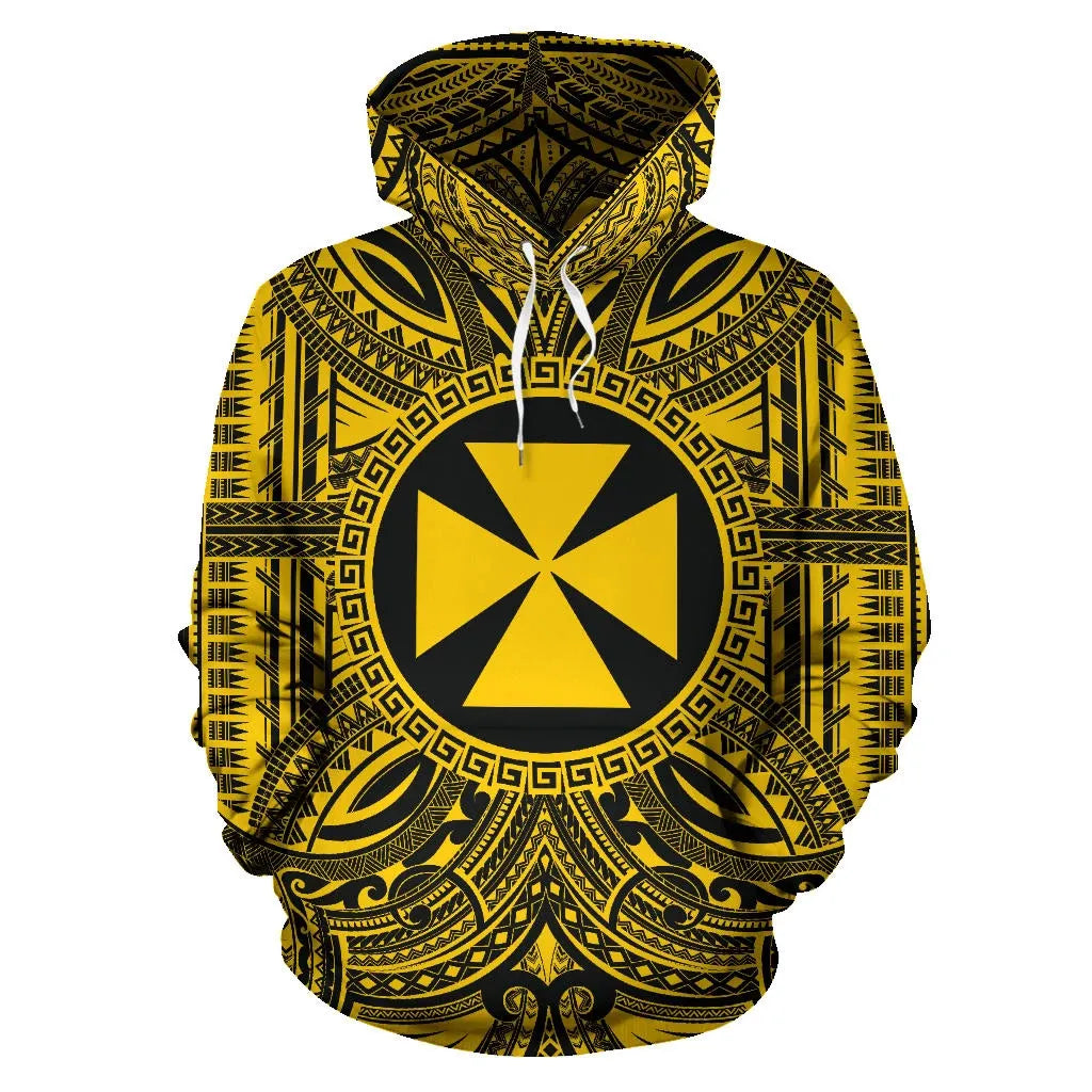 Wallis nd Futuna ll Over Hoodie - Wallis nd Futuna Coat Of rms Polynesian Gold Black