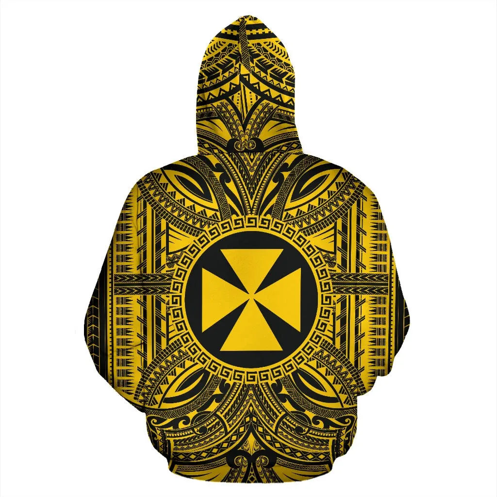 Wallis nd Futuna ll Over Hoodie - Wallis nd Futuna Coat Of rms Polynesian Gold Black
