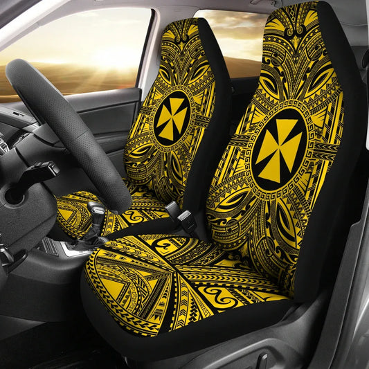 Wallis and Futuna Car Seat Cover - Wallis and Futuna Coat Of Arms Polynesian Gold Black