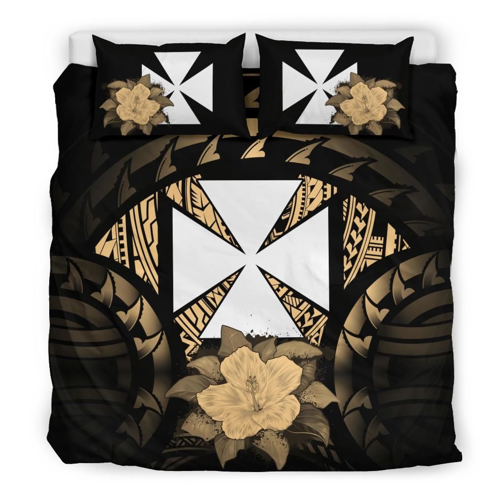 Wallis And Futuna Duvet Cover Set - Wallis And Futuna Coat Of Arms & Gold Hibiscus