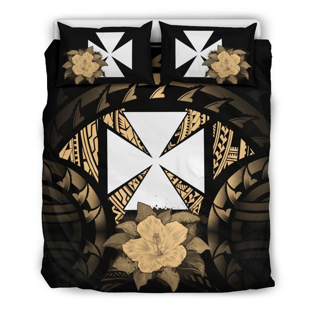 Wallis And Futuna Duvet Cover Set - Wallis And Futuna Coat Of Arms & Gold Hibiscus