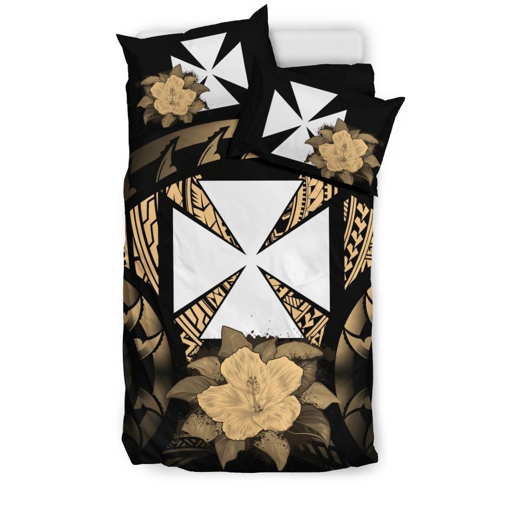 Wallis And Futuna Duvet Cover Set - Wallis And Futuna Coat Of Arms & Gold Hibiscus