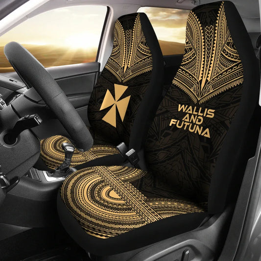 Wallis And Futuna Car Seat Cover - Wallis And Futuna Coat Of Arms Polynesian Chief Tattoo Gold Version