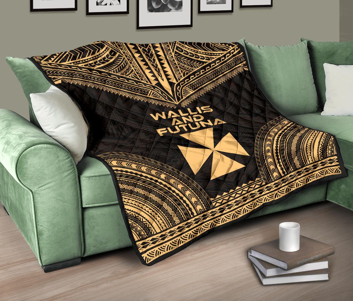 Wallis And Futuna Premium Quilt - Wallis And Futuna Coat Of Arms Polynesian Chief Gold Version