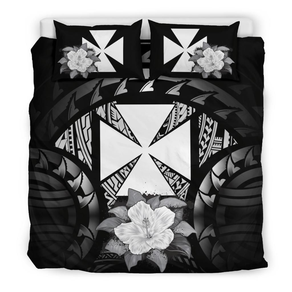Wallis And Futuna Duvet Cover Set - Wallis And Futuna Coat Of Arms & Gray Hibiscus