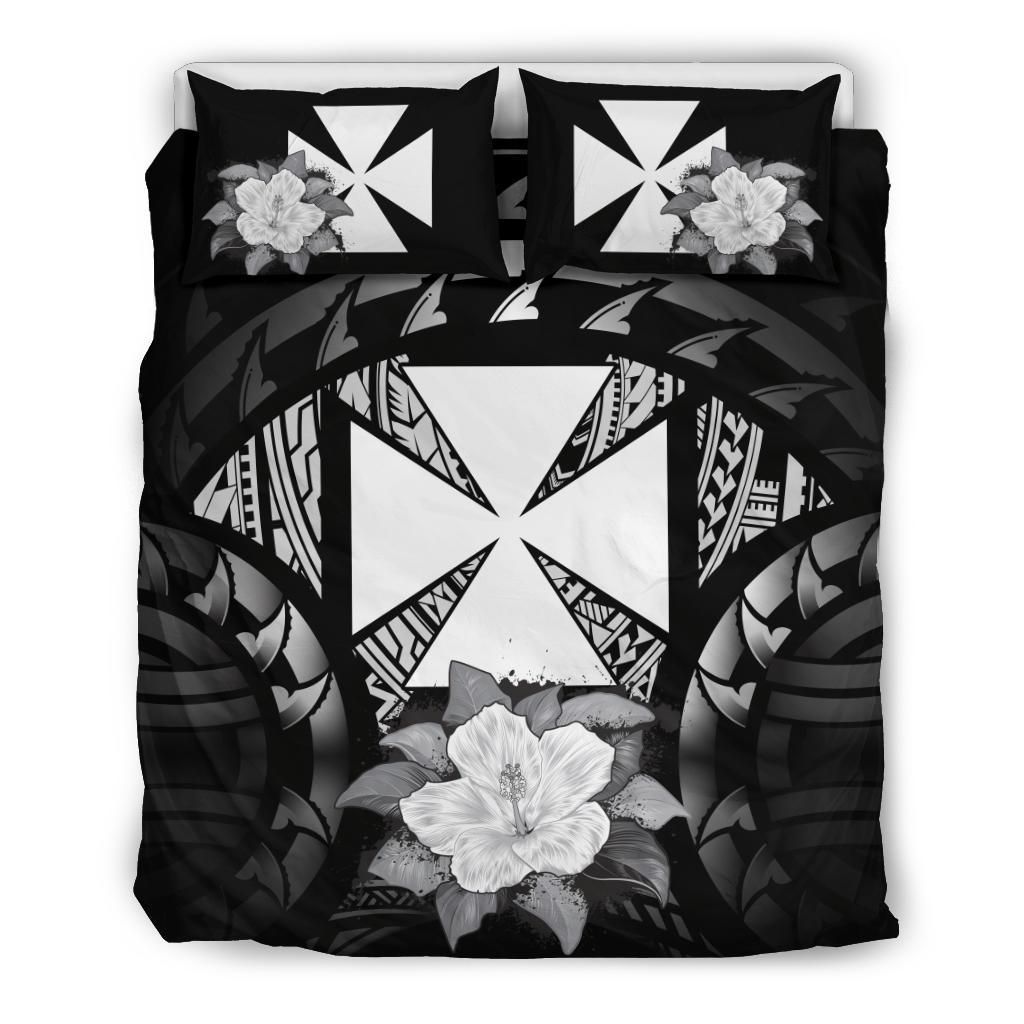 Wallis And Futuna Duvet Cover Set - Wallis And Futuna Coat Of Arms & Gray Hibiscus