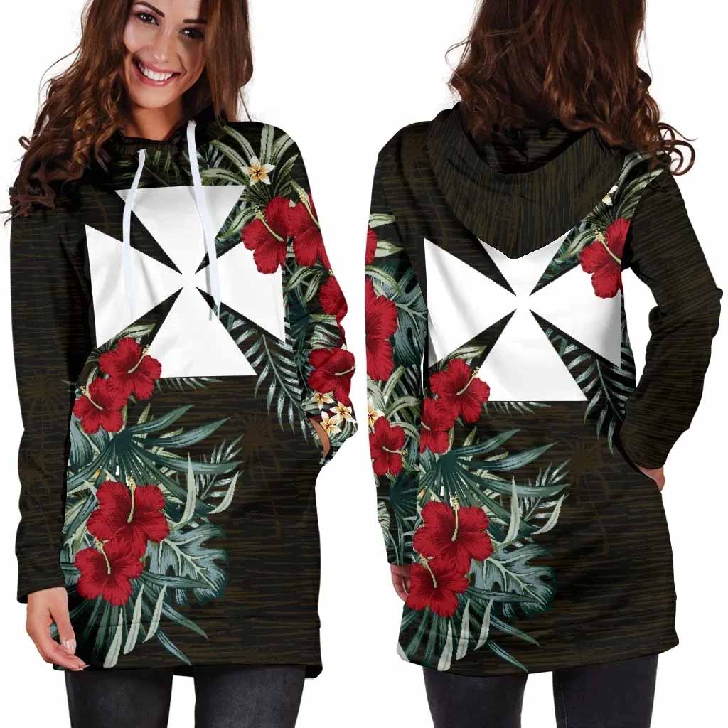 Wallis and Futuna Hoodie Dress - Wallis and Futuna Coat Of Arms Hibiscus