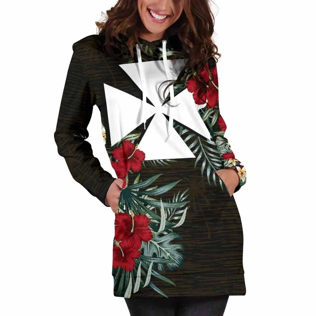 Wallis and Futuna Hoodie Dress - Wallis and Futuna Coat Of Arms Hibiscus