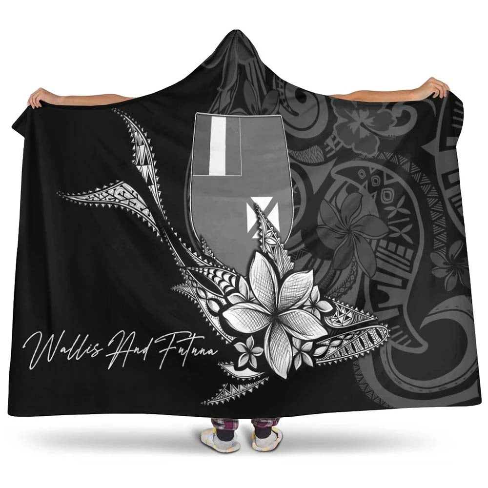 Wallis and Futuna Hooded Blanket - Fish With Plumeria Flowers Style