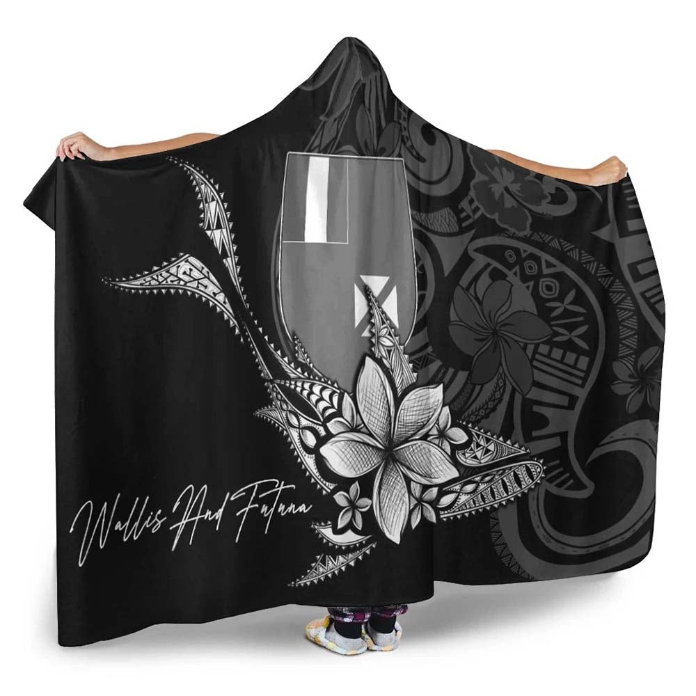 Wallis and Futuna Hooded Blanket - Fish With Plumeria Flowers Style
