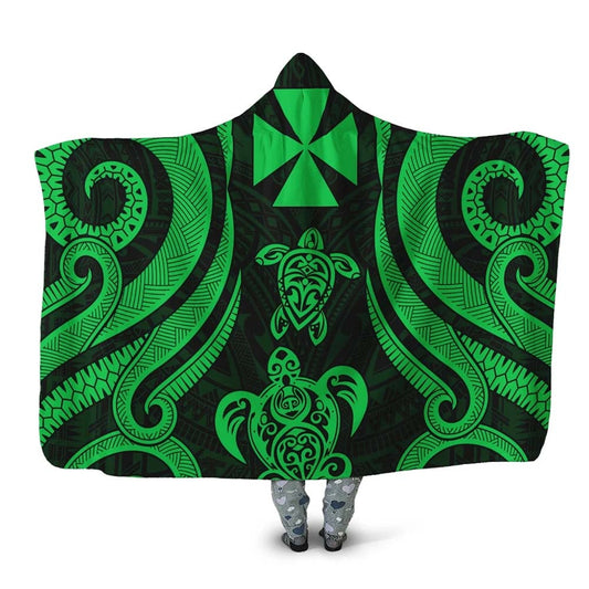 Wallis and Futuna Hooded Blanket - Green Tentacle Turtle