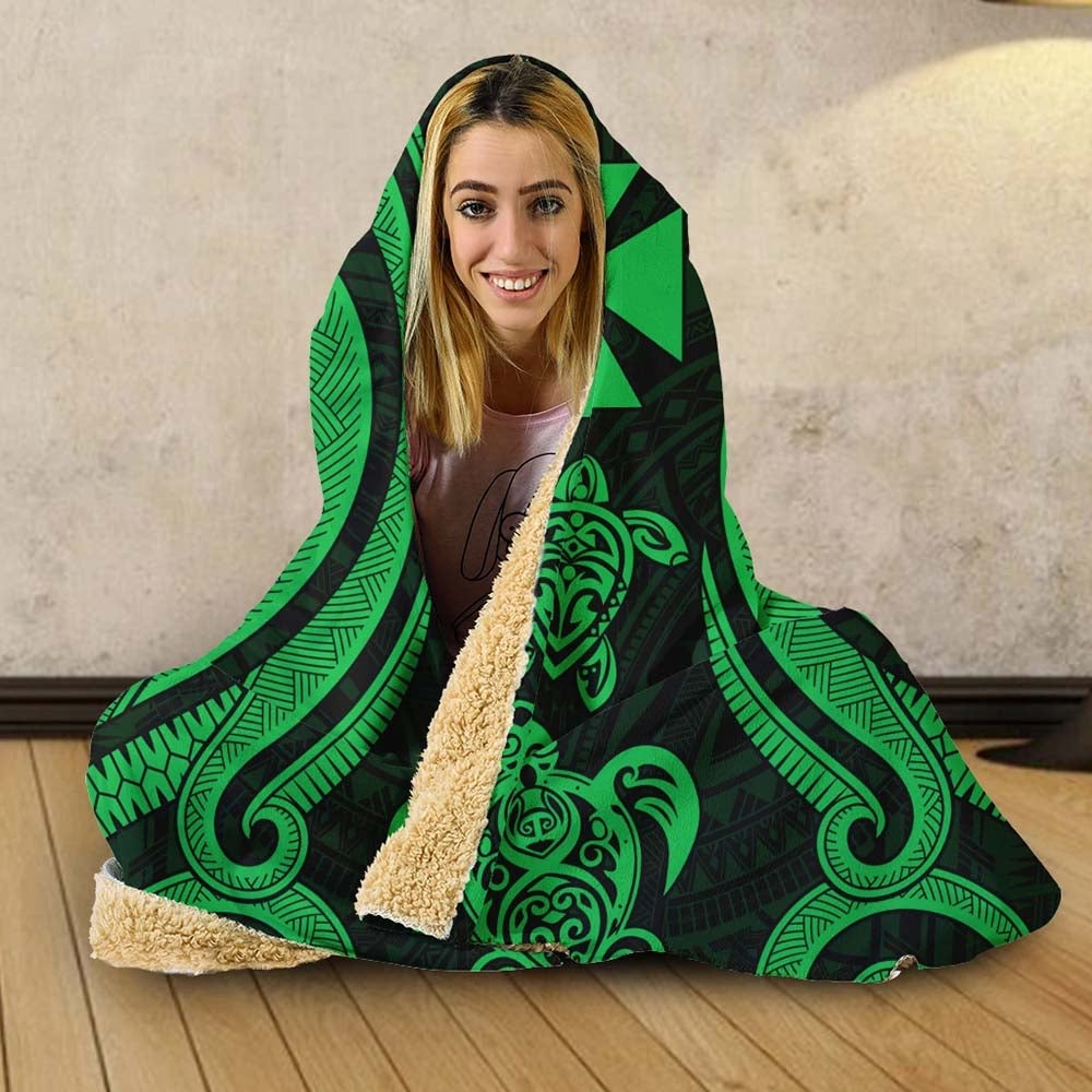Wallis and Futuna Hooded Blanket - Green Tentacle Turtle