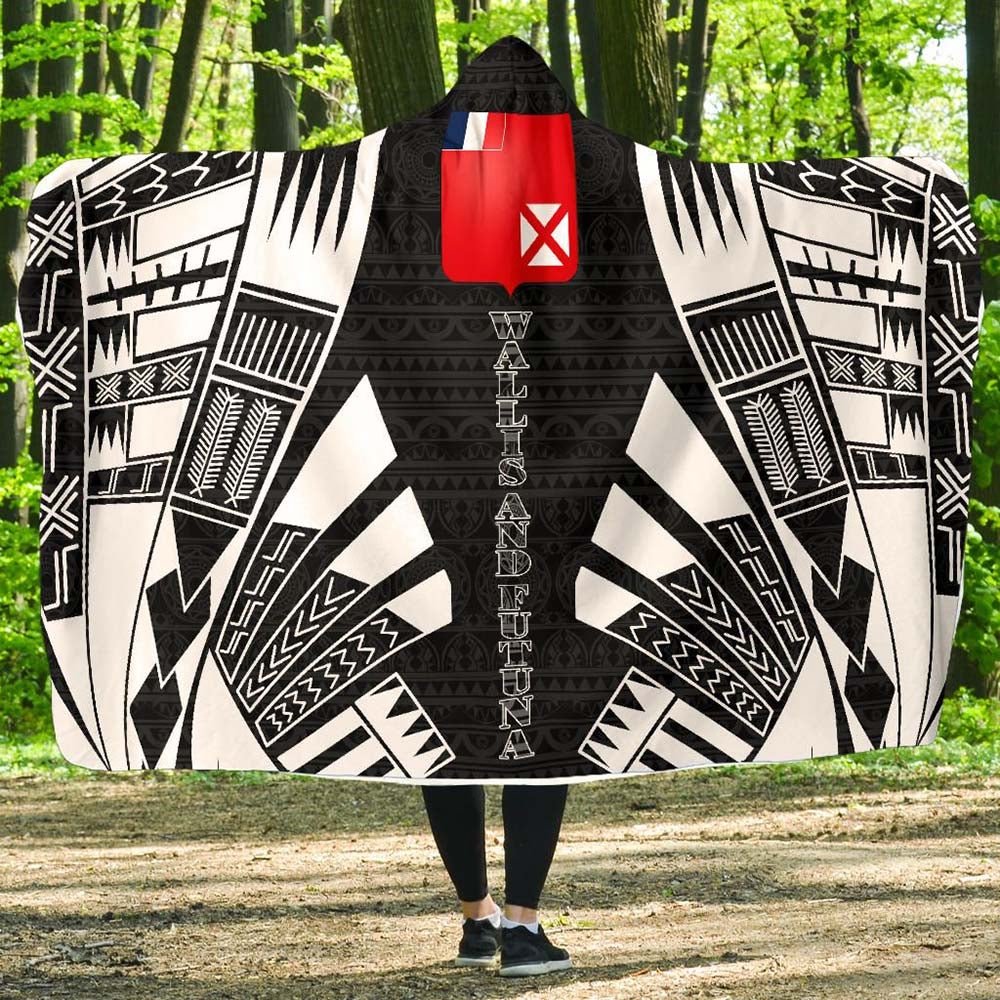 Wallis And Futuna Hooded Blanket - Polynesian Tattoo Black