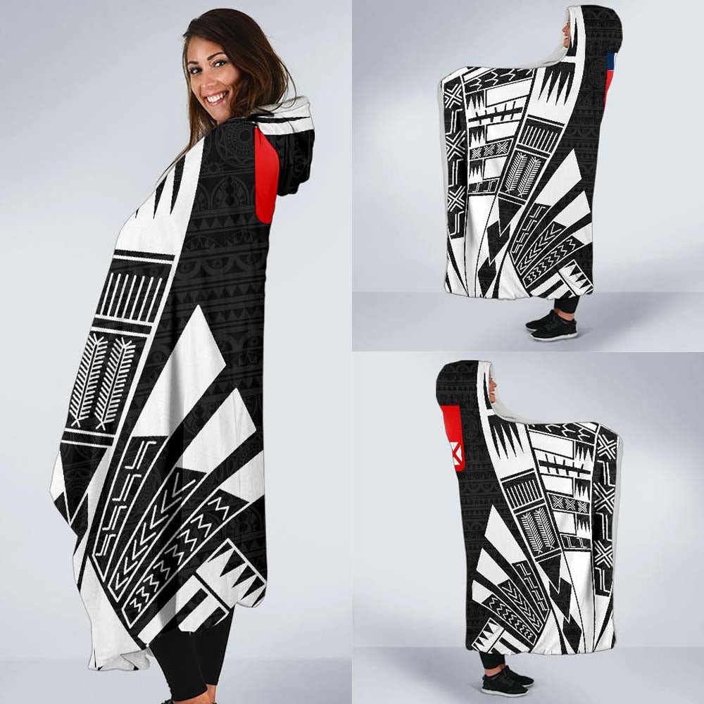 Wallis And Futuna Hooded Blanket - Polynesian Tattoo Black