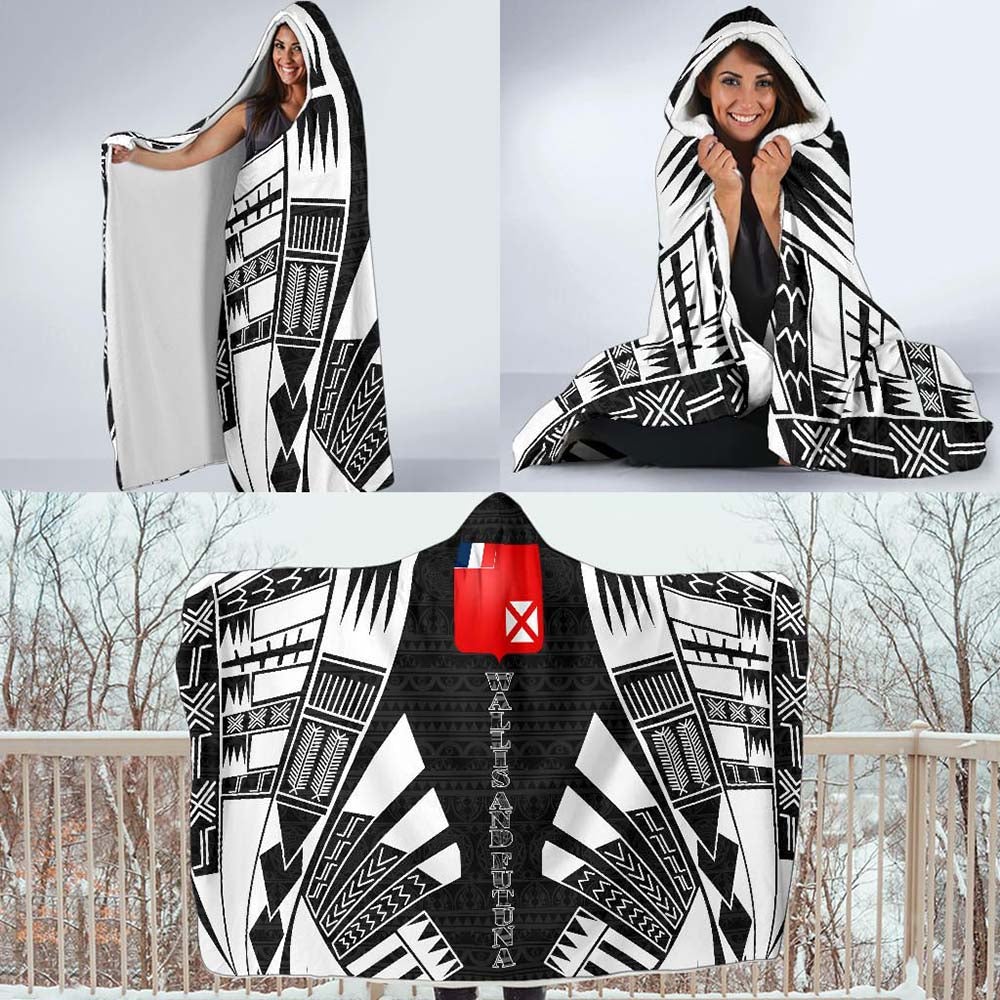 Wallis And Futuna Hooded Blanket - Polynesian Tattoo Black