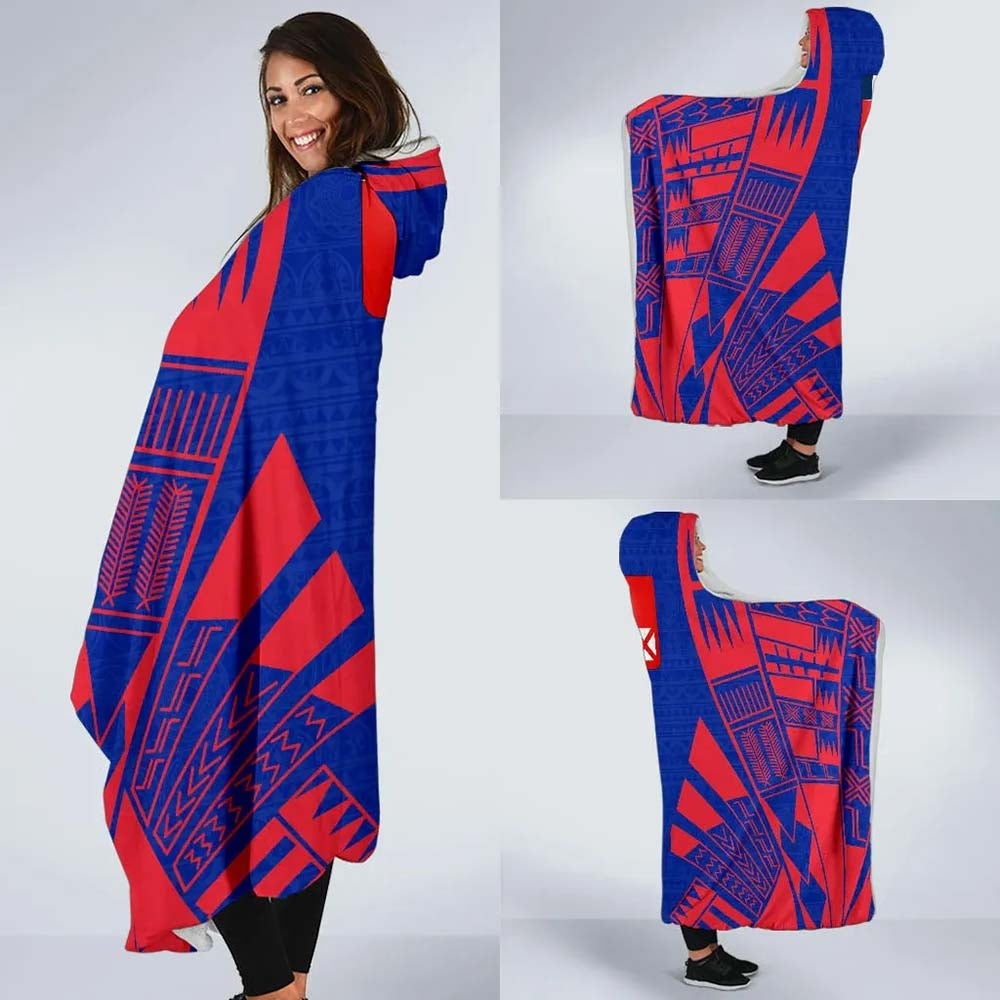 Wallis And Futuna Hooded Blanket - Polynesian Tattoo Flag