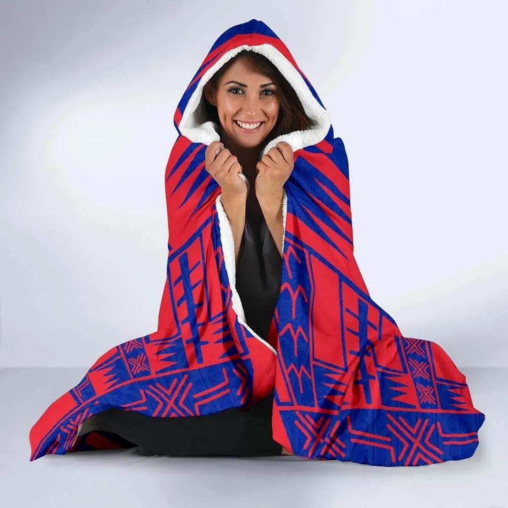 Wallis And Futuna Hooded Blanket - Polynesian Tattoo Flag