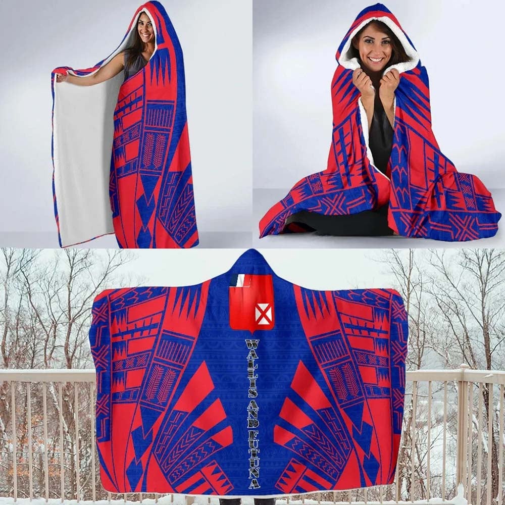 Wallis And Futuna Hooded Blanket - Polynesian Tattoo Flag