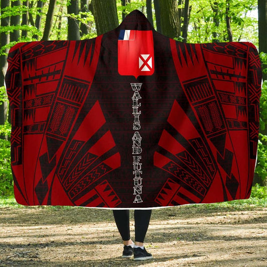 Wallis And Futuna Hooded Blanket - Polynesian Tattoo Red