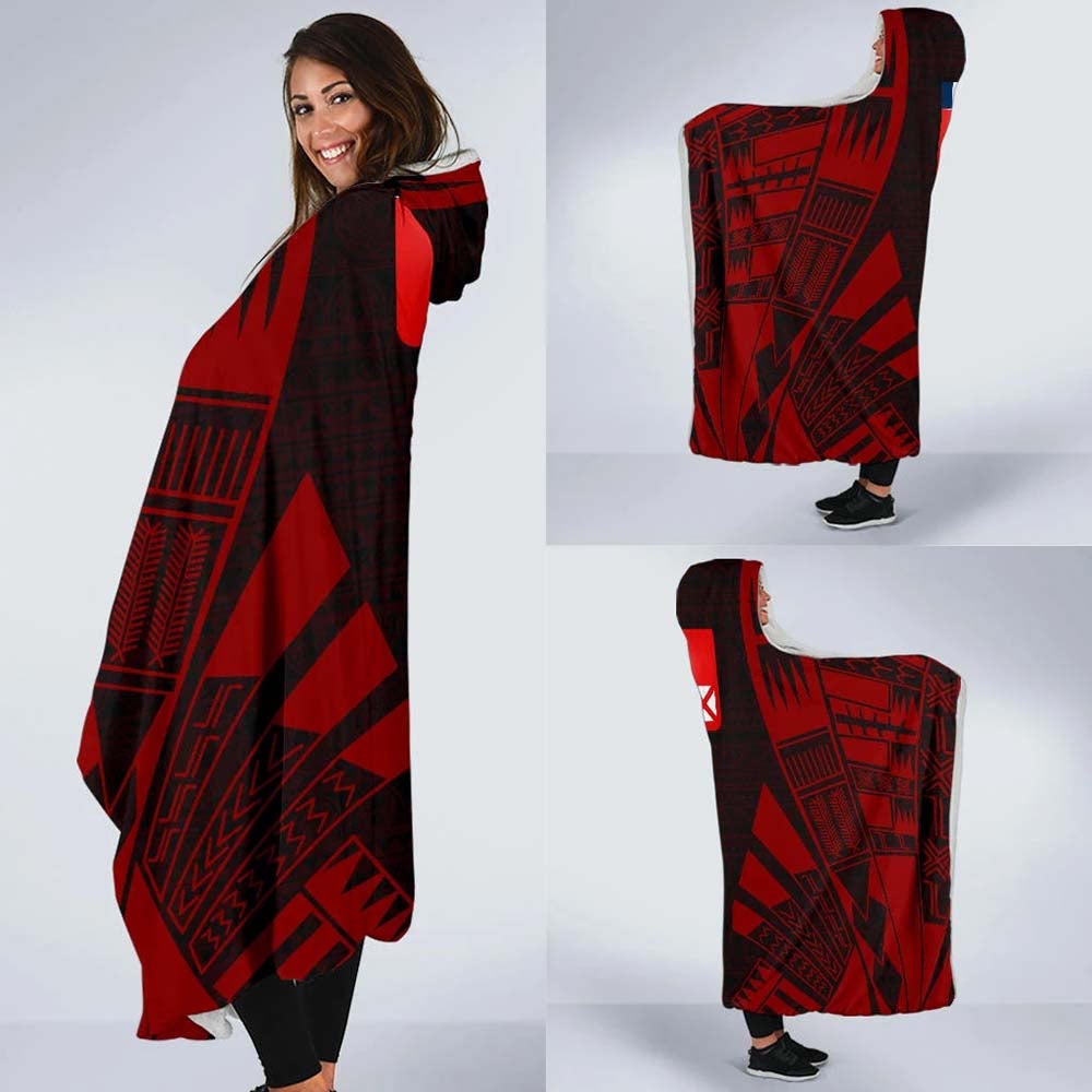 Wallis And Futuna Hooded Blanket - Polynesian Tattoo Red