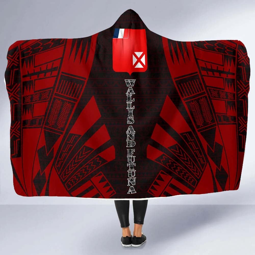 Wallis And Futuna Hooded Blanket - Polynesian Tattoo Red