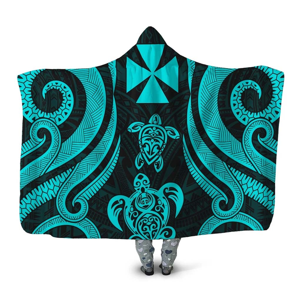 Wallis and Futuna Hooded Blanket - Turquoise Tentacle Turtle