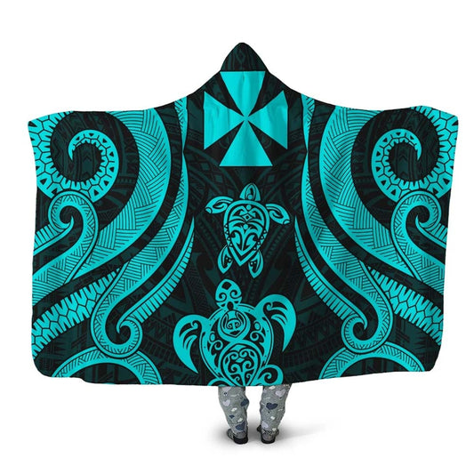 Wallis and Futuna Hooded Blanket - Turquoise Tentacle Turtle