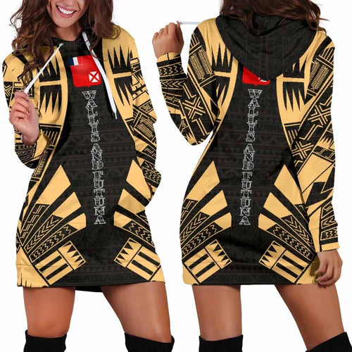 Wallis And Futuna Hoodie Dress - Polynesian Tattoo Gold