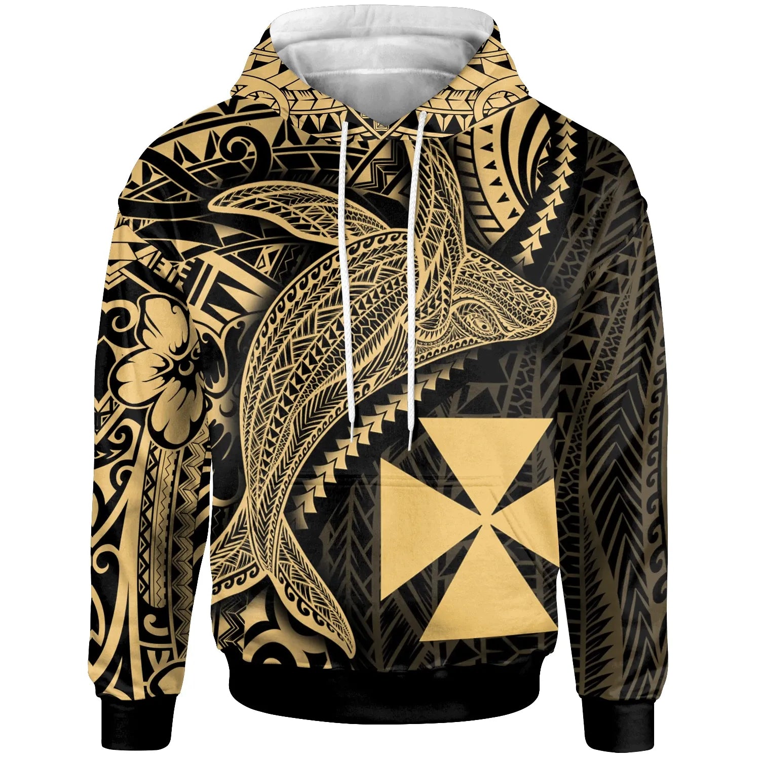 Wallis and Futuna Hoodie - Humpback Whale & Coat of Arms Gold