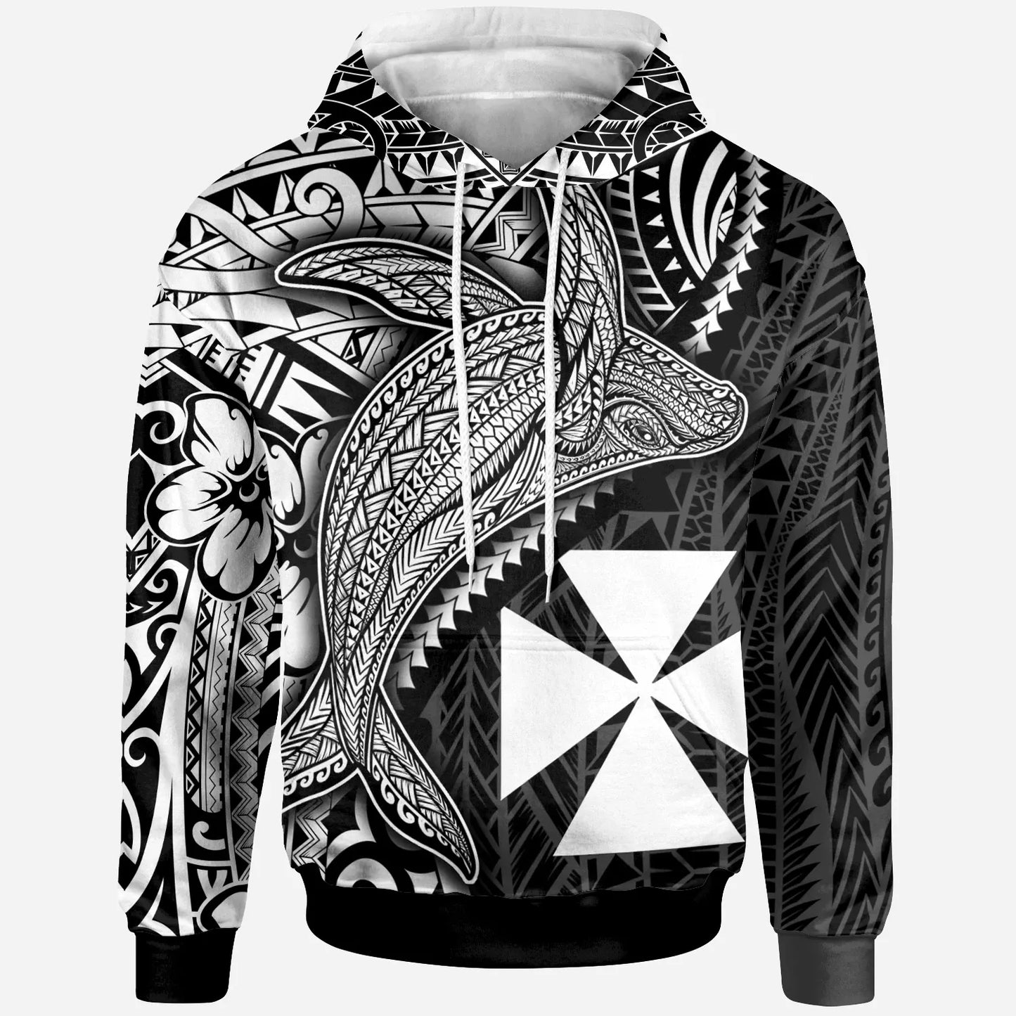 Wallis and Futuna Hoodie - Humpback Whale & Coat of Arms White