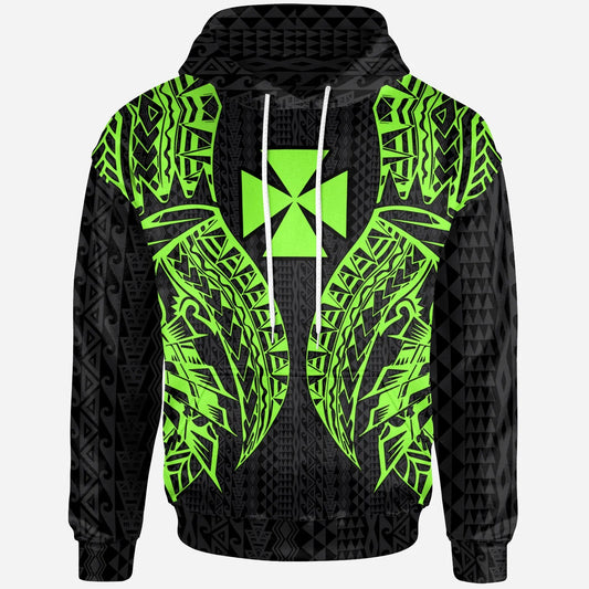 Wallis And Futuna Hoodie - Polynesian Lion Head Green Style